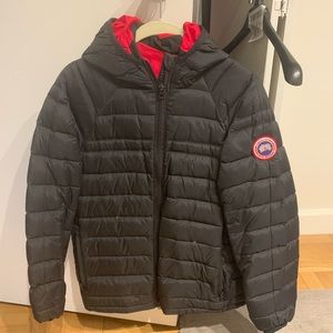 BOYS black w red lining canada goose puffer